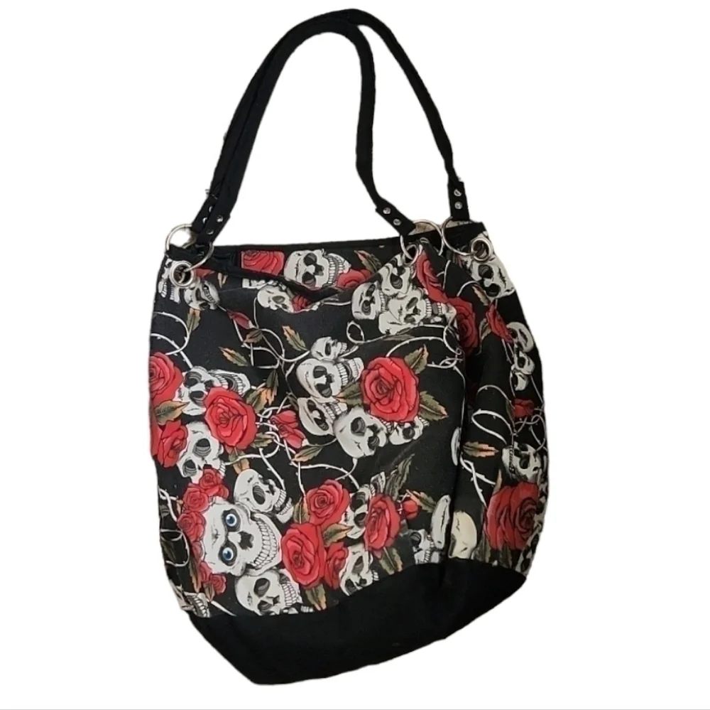 Skull and Roses Shoulder Tote Bag